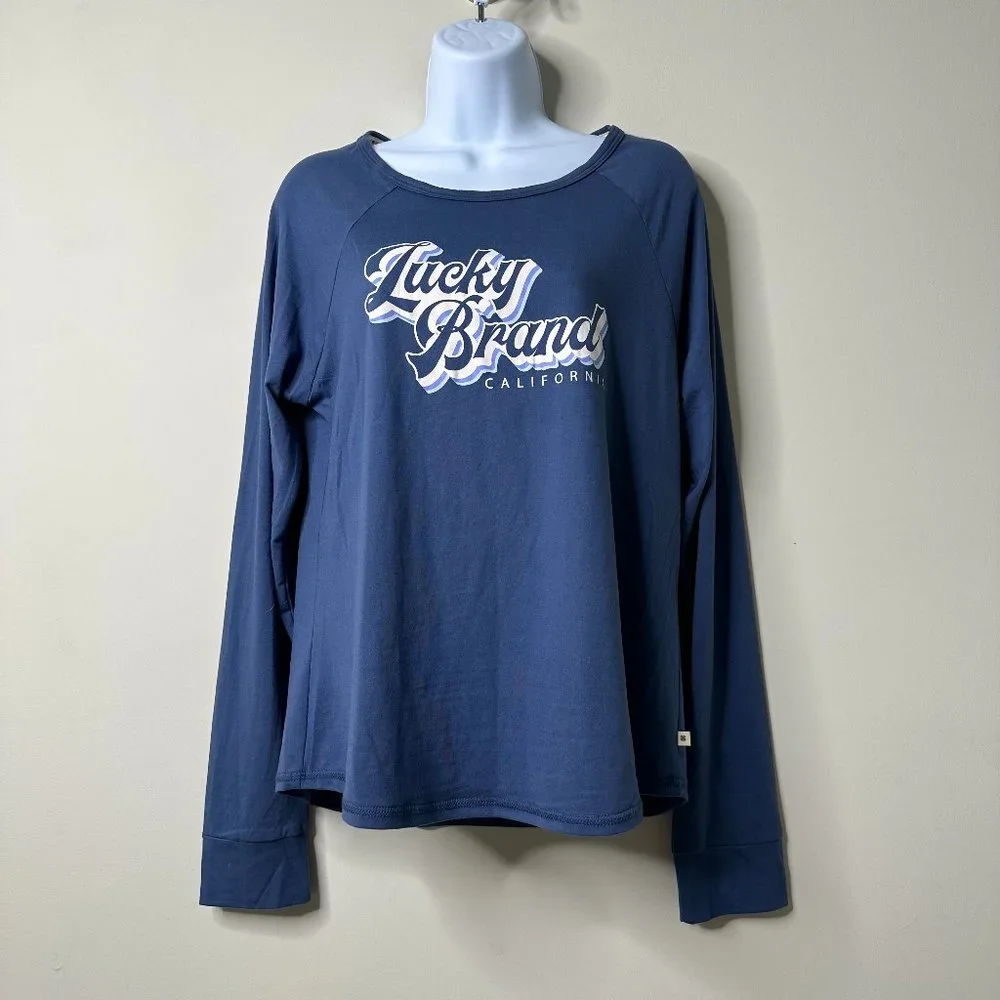 Lucky Brand Blue Long Sleeve Graphic Shirt Women's Medium NEW - Picture 1 of 5